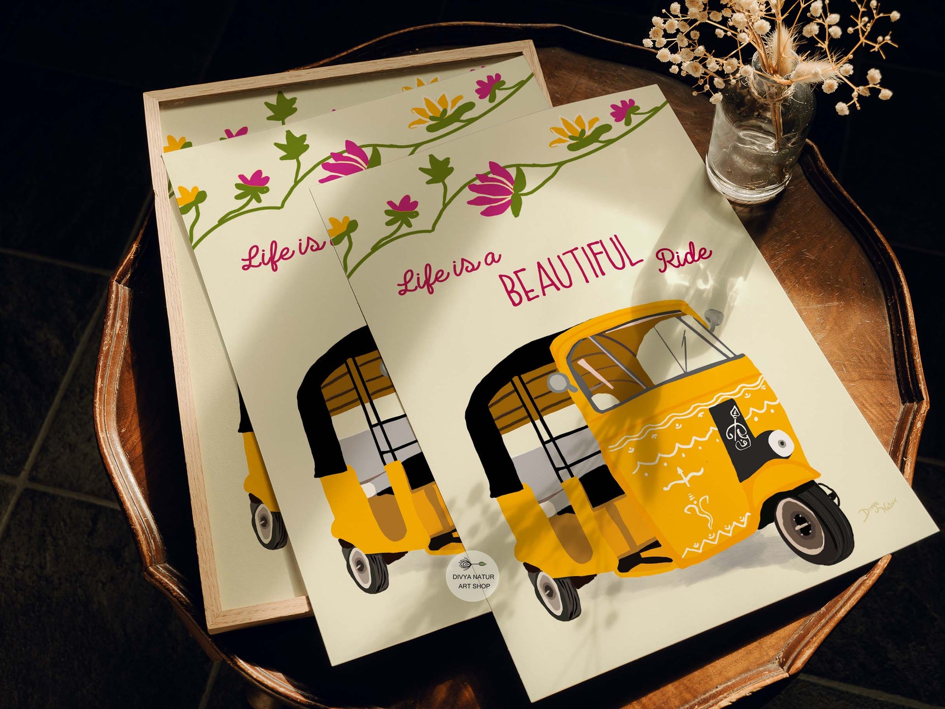 Decorative auto rickshaw art print for office and living spaces