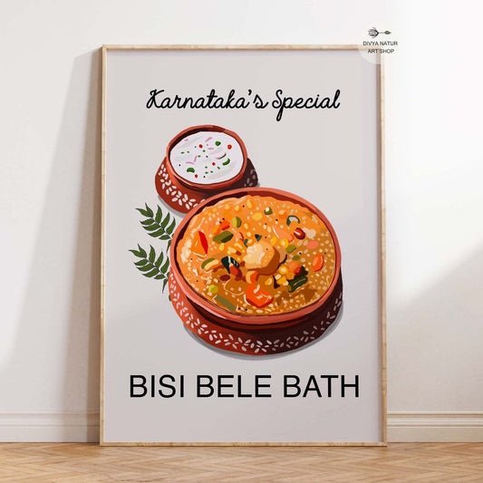 Digital painting of Bisi Bele Bath served in a traditional clay bowl.