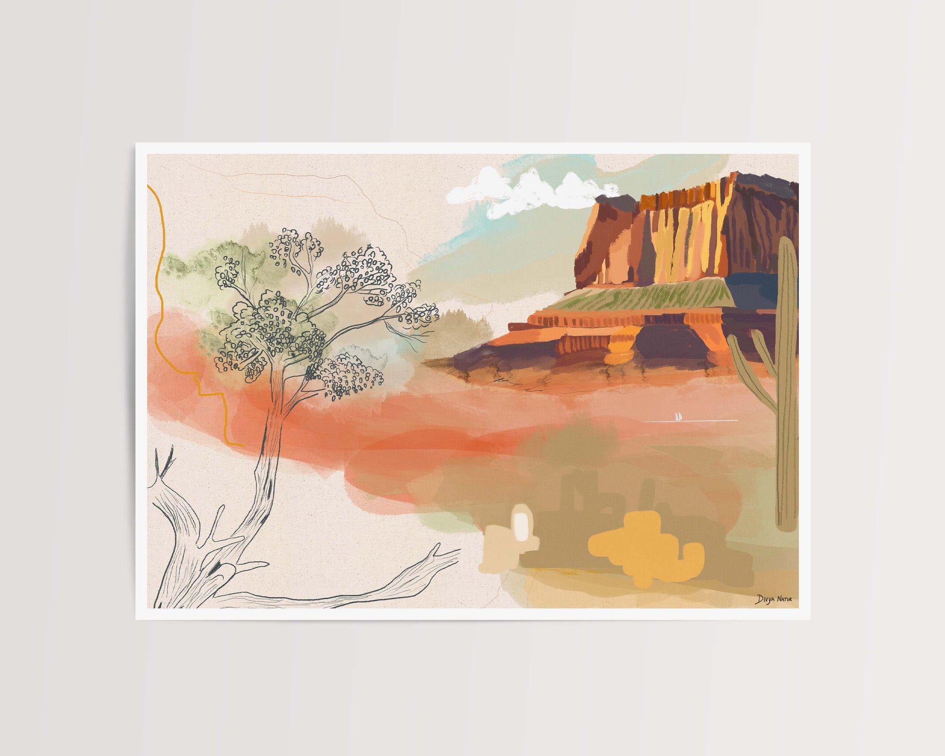 Digital artwork of a tree standing in contrast to Monument Valley’s vastness.