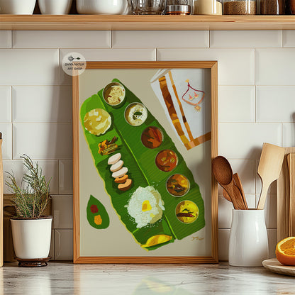 South Indian meals art print for dining room or kitchen decor.