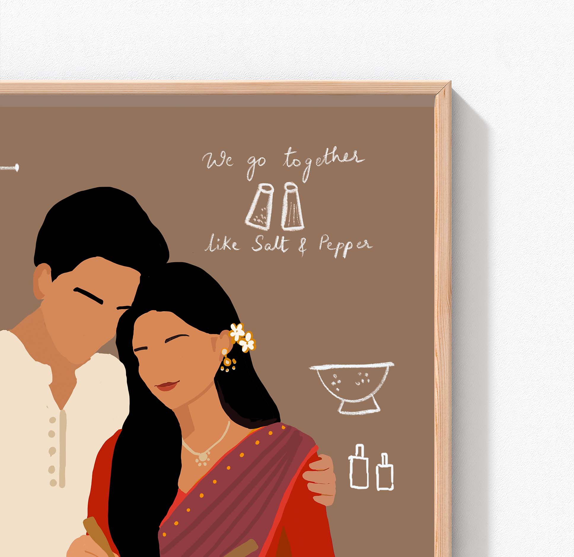 Romantic kitchen wall art with Indian cultural elements