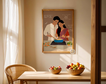 Cooking together couple artwork with love and warmth