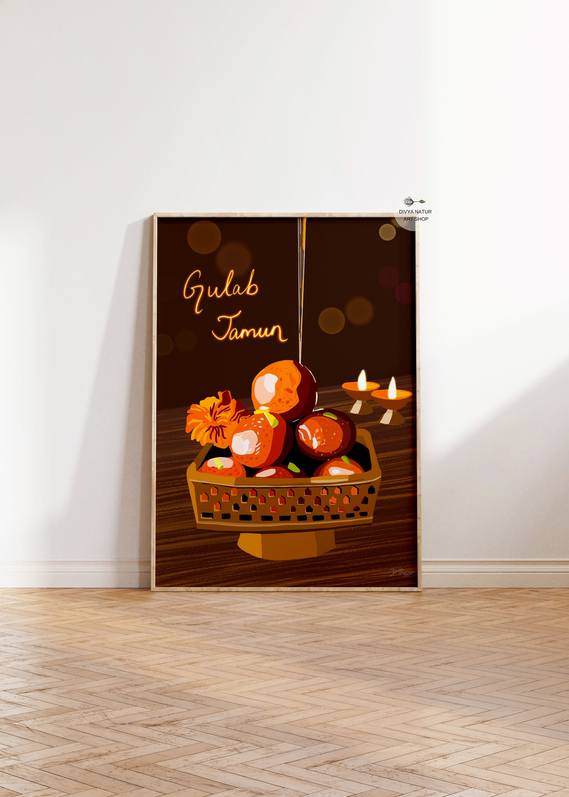 Food art capturing the essence of Indian desserts with Gulab Jamun as the focus.