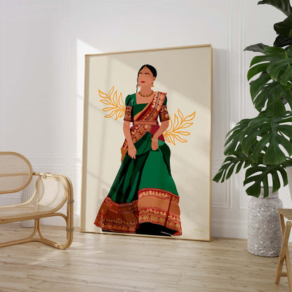 Ethnic Indian woman illustration for home decor.