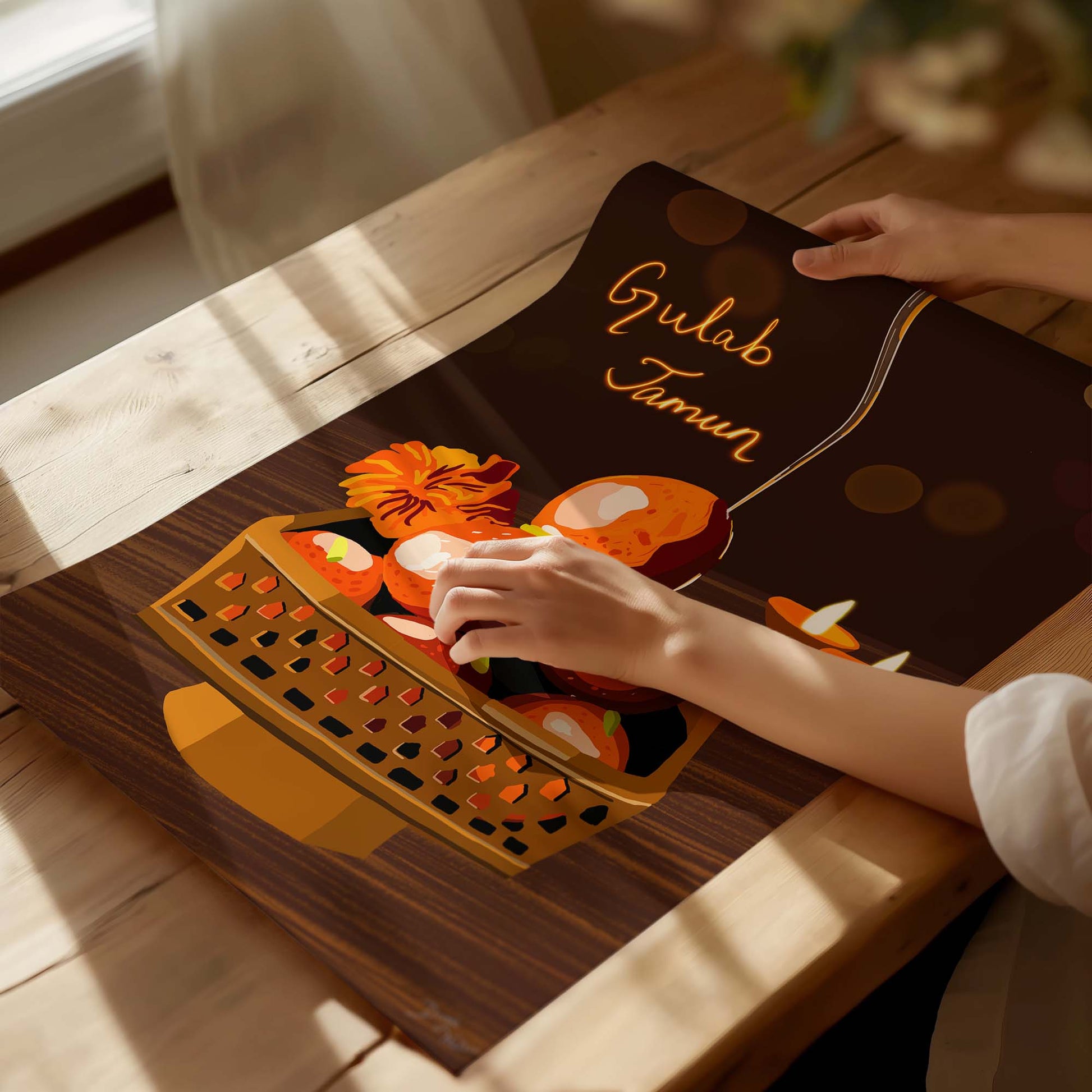 Gulab Jamun painting designed for dining room or festive decor.