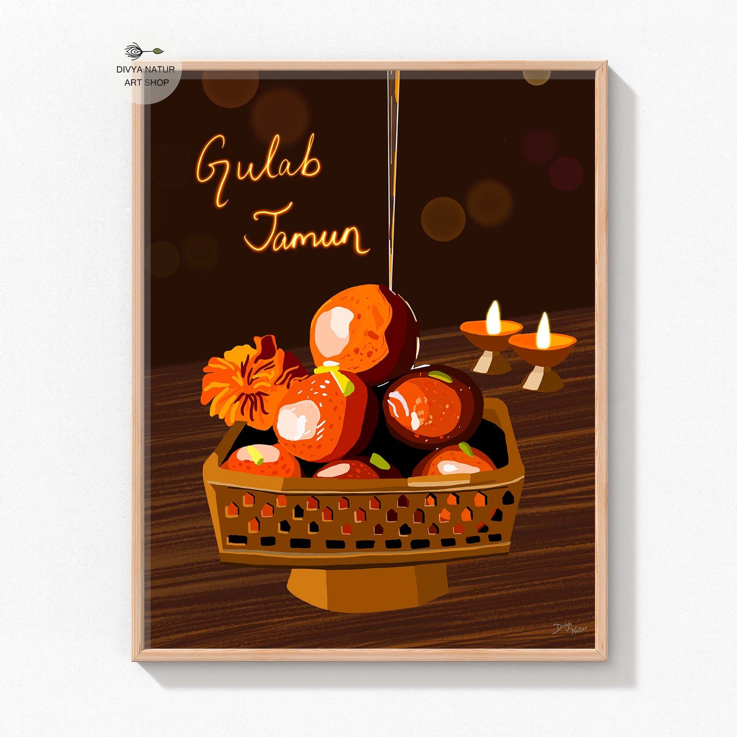 Traditional Indian food art featuring the famous dessert Gulab Jamun