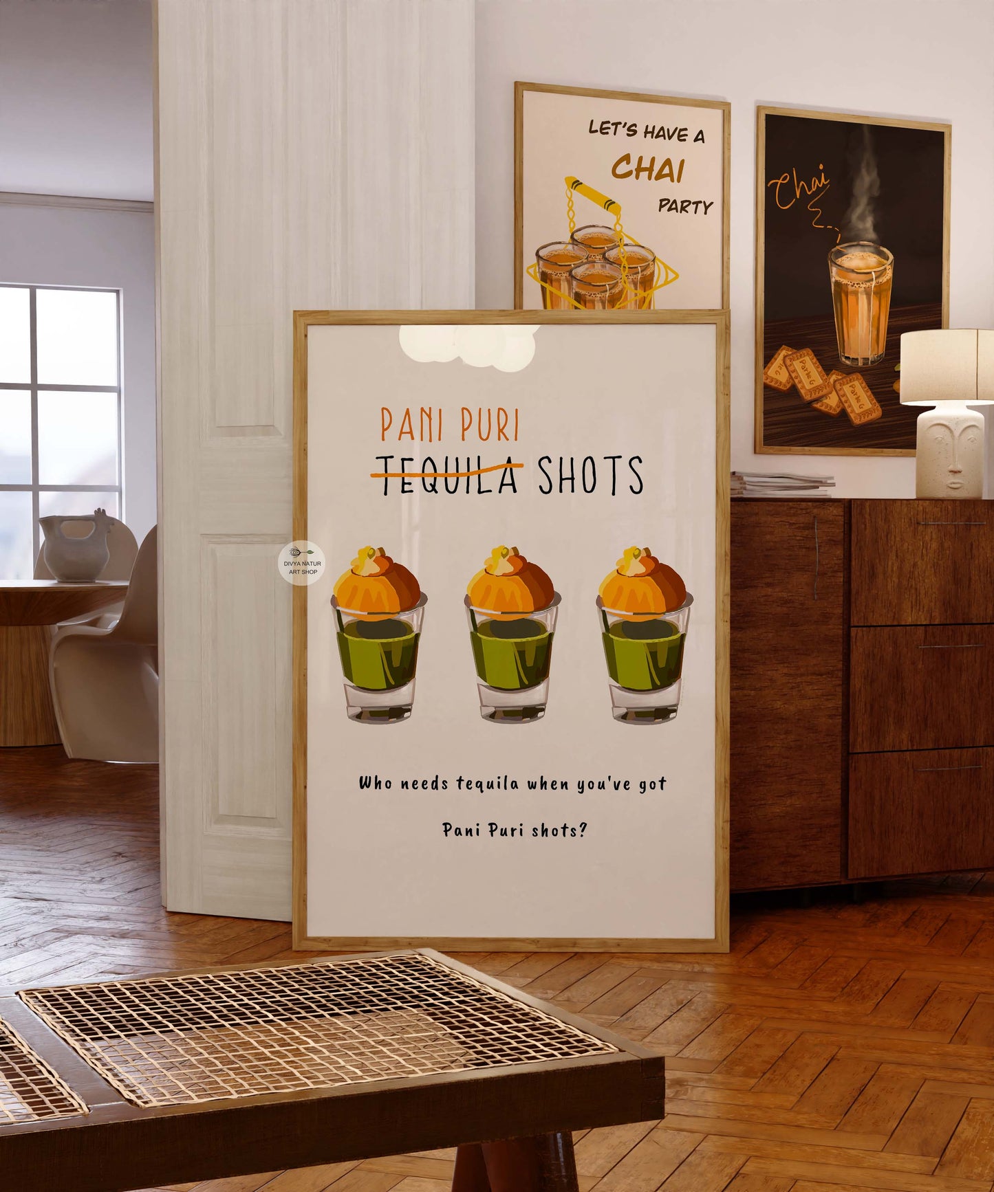 Fun and modern Pani Puri illustration for kitchen decor.