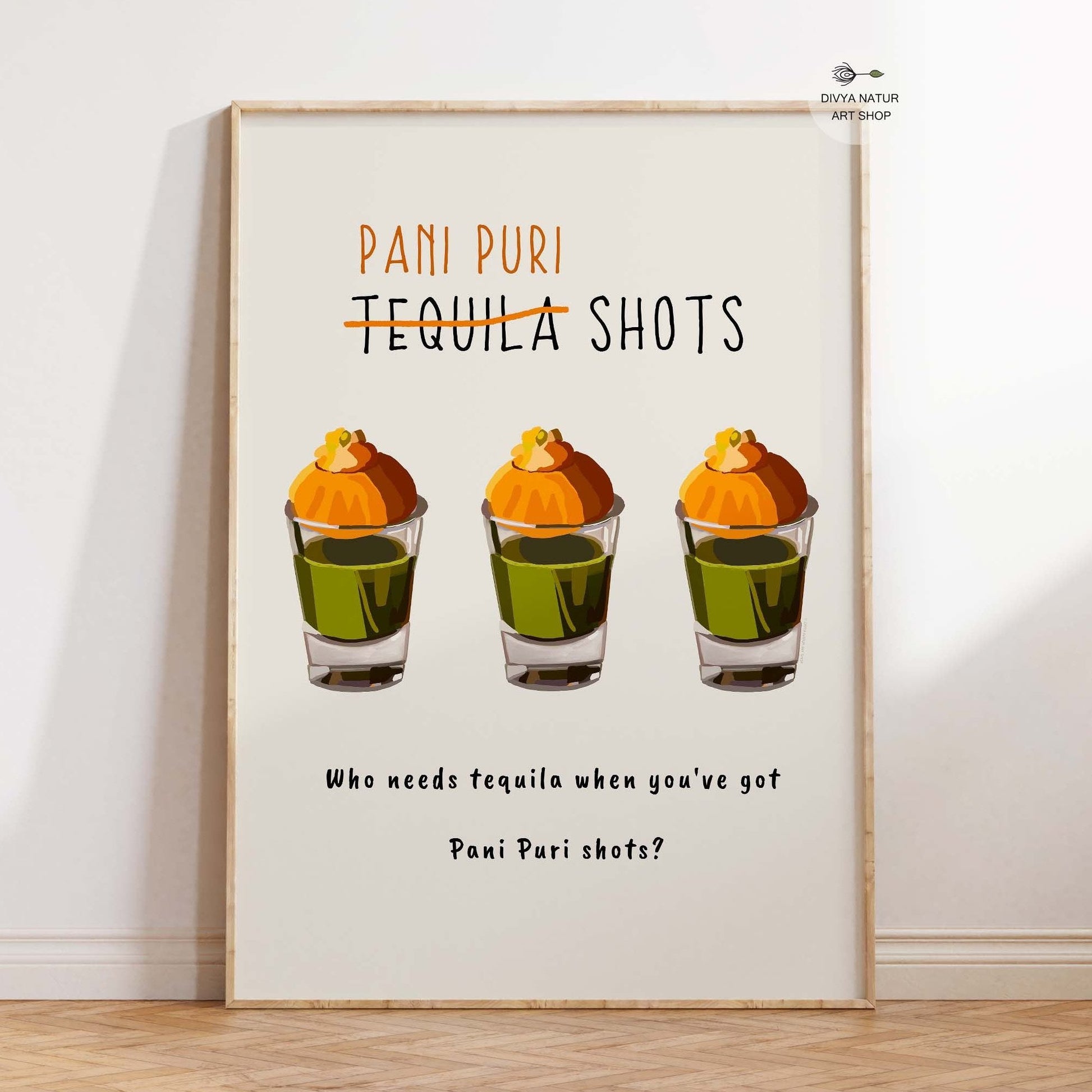 Vibrant artwork of Pani Puri Tequila Shots for food lovers.