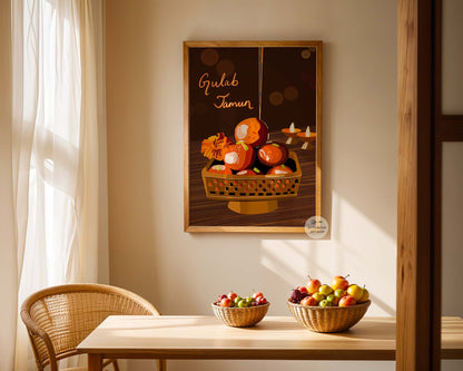 Gulab Jamun food art painting showcasing golden-brown desserts in sugar syrup